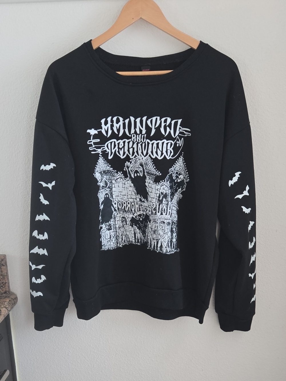Black Graphic Haunted Castle Sweatshirt
